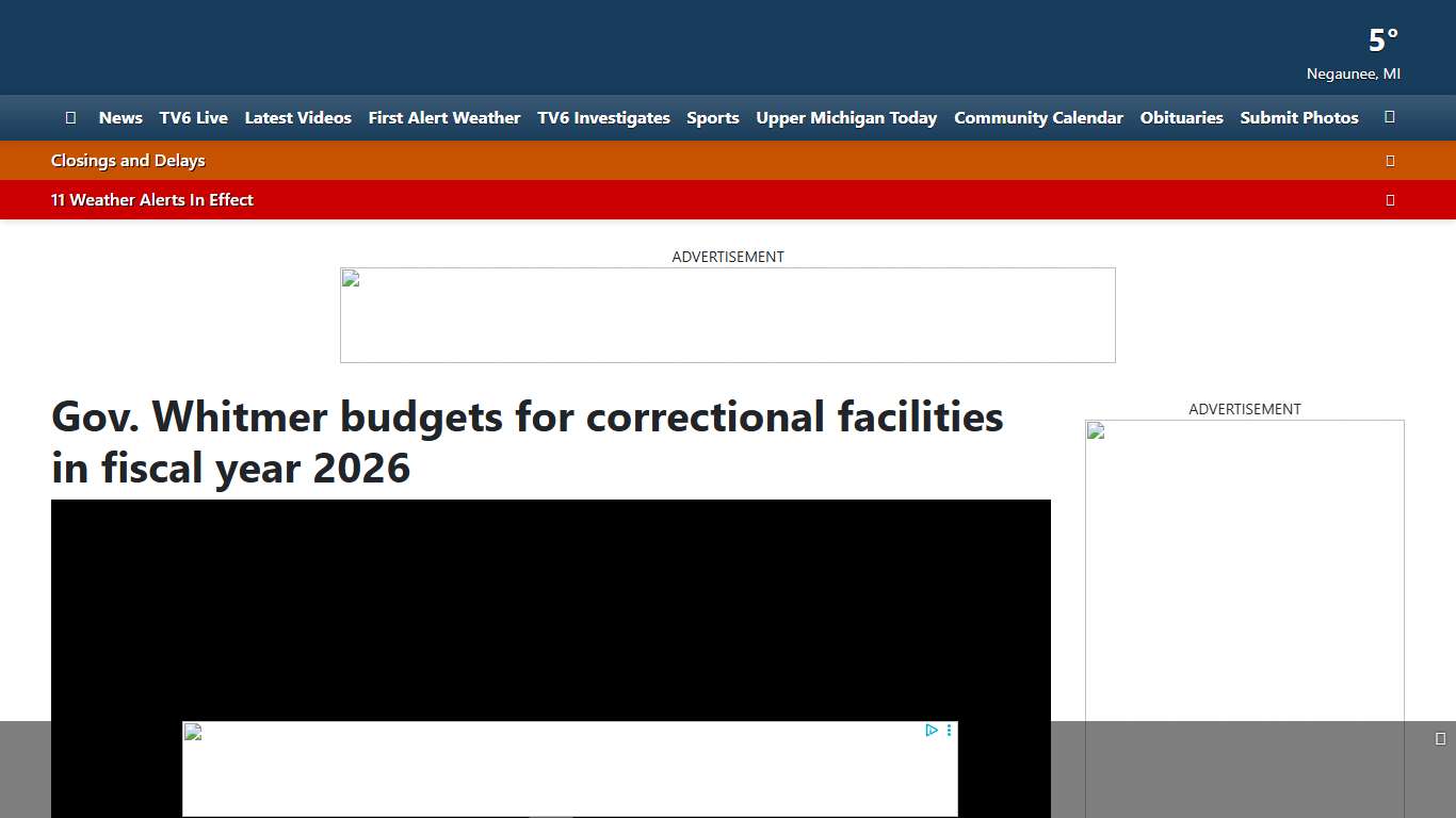 Gov. Whitmer budgets for correctional facilities in fiscal year 2026